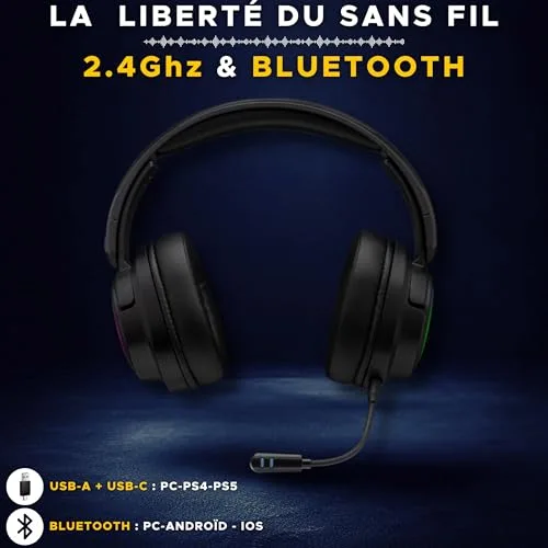 Casque Gamer sans fil - The G-Lab - KORP IRIDIUM - Microphone - RGB - PC/PS4/Xbox One - Noir - vue 4