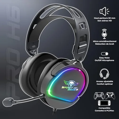 Casque gaming filaire Spirit Of Gamer Pro H6 Noir - vue 2