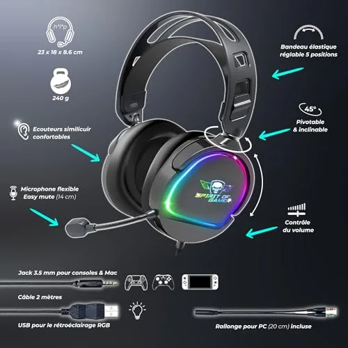Casque gaming filaire Spirit Of Gamer Pro H6 Noir - vue 8
