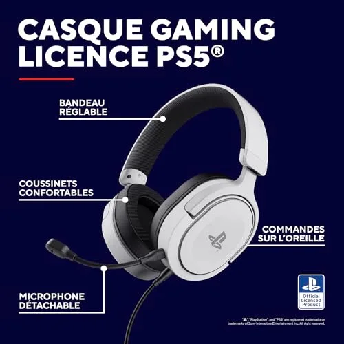 Casque gaming PS5 - Trust - GXT 498 Forta - Licence officielle PlayStation - Micro - Jack 3.5 mm - Filaire - Blanc - vue 2