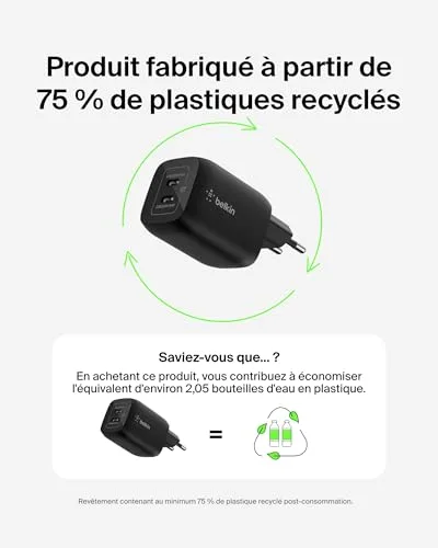 Chargeur Belkin ENA007KQBK Double USB-C 65W GaN - vue 9