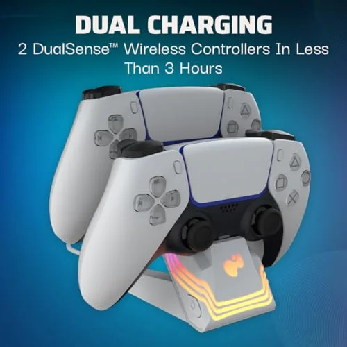 Chargeur double Afterglow Wave PDP 052-022-WH blanc PS5 RGB - vue 2