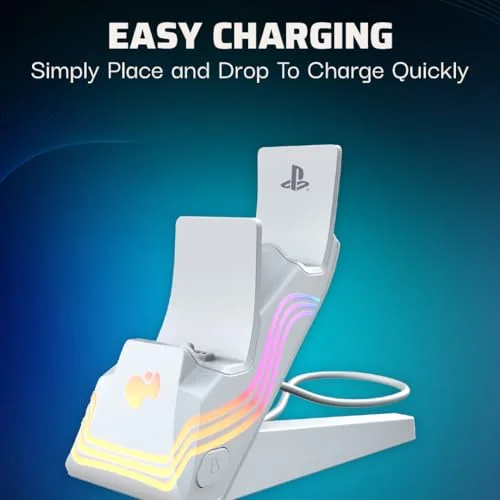 Chargeur double Afterglow Wave PDP 052-022-WH blanc PS5 RGB - vue 3
