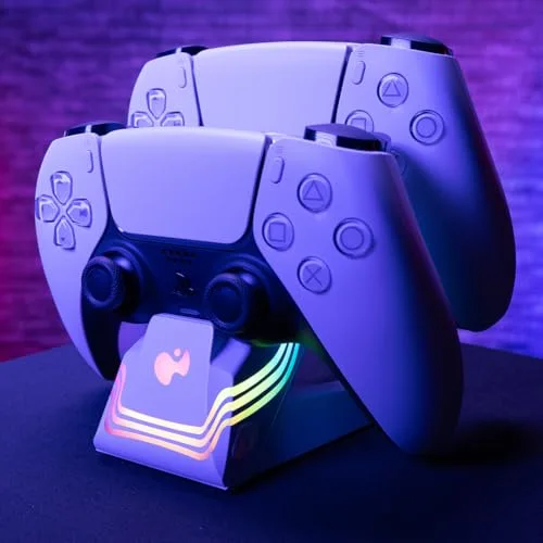 Chargeur double Afterglow Wave PDP 052-022-WH blanc PS5 RGB - vue 6