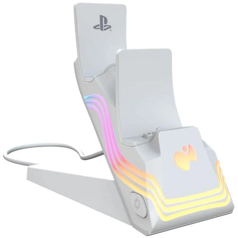 Chargeur double Afterglow Wave PDP 052-022-WH blanc PS5 RGB