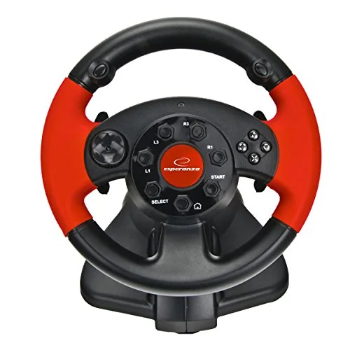 Ensemble volant et pédales - Esperanza - Filaire - Compatible PS2 PS3 PC - Rouge - vue 2