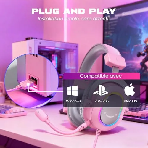 FIFINE Casque Gamer PC Casque Gaming avec Micro pour PS4 PS5 Son Surround 7.1 USB Casque Fil Gaming avec 3 Mode EQ - vue 6