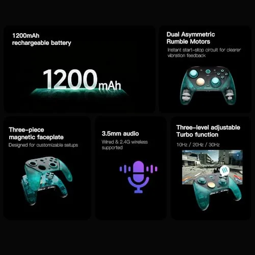 G7 Pro 8K Manette de jeu Bluetooth et Filaire PC Hall Effect Ultra Réactive Gamesir Noir / Bleu - vue 6