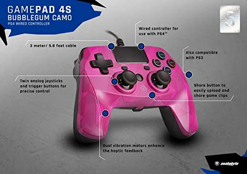 Gamepad - snakebyte - Manette filaire Pad 4 S - PS4 - Rose - Filaire - Vibration - vue 2