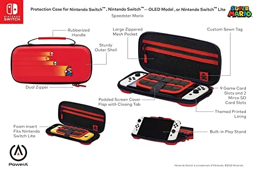 Housse - etui - coque - facade - sacoche de transport Powera Boîtier de protection pour Nintendo Switch Speedster Mario - vue 2