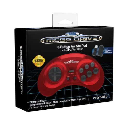 Jeux Accessoires et Consoles Retrogaming-Retrobit - Sega Mega Drive Manette CRIMSON RED 8 boutons sans fil 2.4Ghz - vue 6
