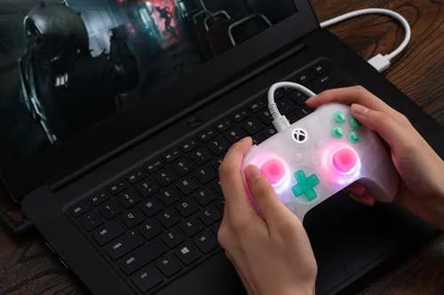 Manette 8BitDo Ultimate Mini Clear Pink filaire Xbox PC LED - vue 8