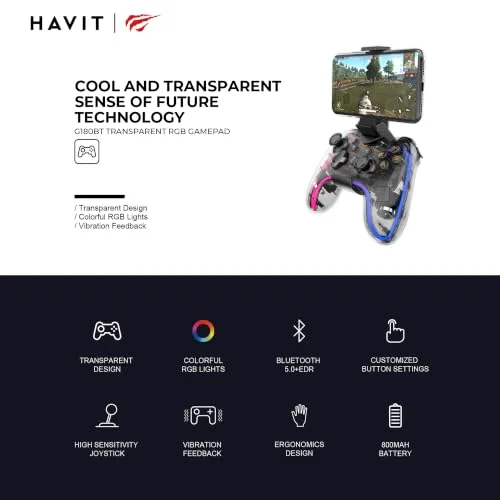 Manette de jeu - HAVIT - G180BT - Bluetooth 5.0 - Batterie 800 mAh (5–10 h) - Éclairage RGB - vue 5