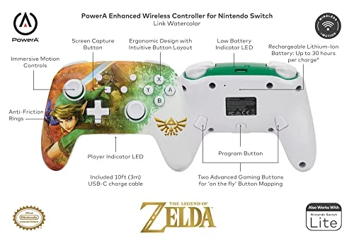 Manette de jeu - NINTENDO - Power A Enhanced - Sans fil - Watercolor - Nintendo Switch - vue 2