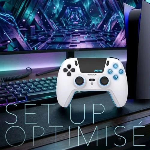 Manette de jeu - TRADE INVADERS - Manette Bluetooth pour PS5 LED - Blanche - Joysticks à effet Hall - Vibration - vue 6