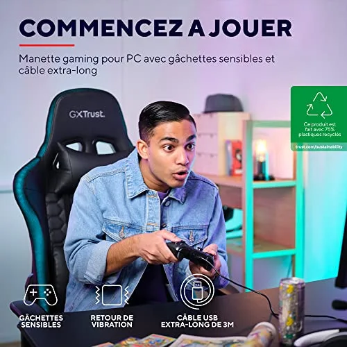 Manette de jeu - TRUST - GXT 541 Muta - Filaire - Câble extra-long - 75% Matériaux Recyclés - vue 2