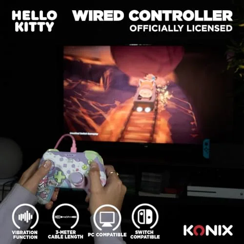 Manette filaire - KONIX - Hello Kitty - Nintendo Switch Switch OLED et PC - Fonction vibration - Câble 3 m - Violet et - vue 3