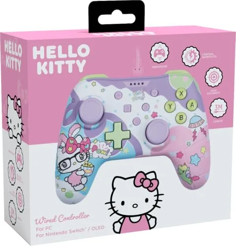Manette filaire - KONIX - Hello Kitty - Nintendo Switch Switch OLED et PC - Fonction vibration - Câble 3 m - Violet et - vue 7