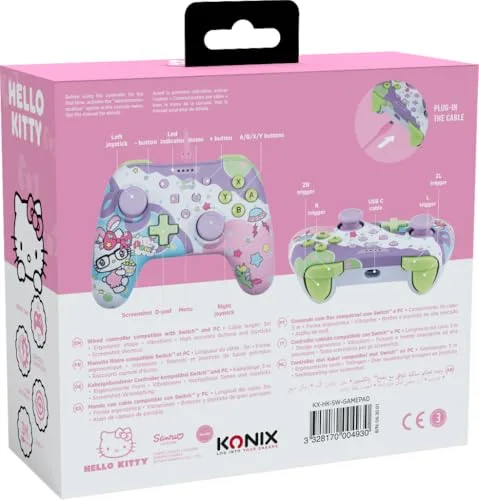 Manette filaire - KONIX - Hello Kitty - Nintendo Switch Switch OLED et PC - Fonction vibration - Câble 3 m - Violet et - vue 8