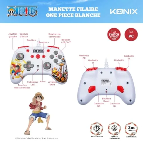 Manette filaire Konix One Piece Switch PC Blanche - vue 4