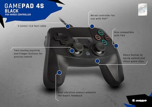 Manette filaire Pad 4S snakebyte pour PS4 3 mètres noire - SNAKEBYTE - Pad 4S - Filaire - Vibration - PS4 - vue 6