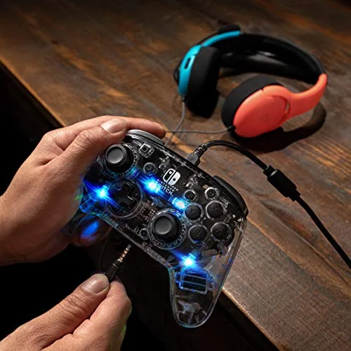 Manette filaire pour Nintendo Switch - PDP - Afterglow - Éclairage LED - Transparent - vue 2