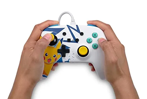 Manette filaire - PowerA - Nintendo Switch - Pikachu High Voltage - Blanc - Jaune - vue 2