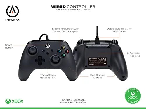 Manette filaire PowerA noire Xbox Series X|S - vue 3