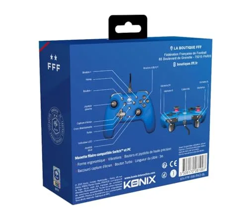 Manette - KONIX - Bleu - Switch et PC - Sous Licence Officielle FFF - vue 5