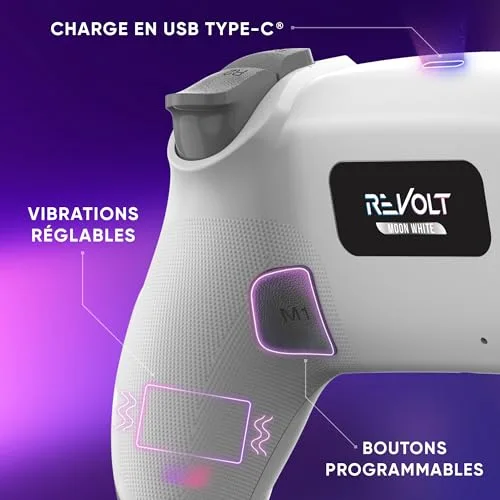 Manette sans fil Oniverse Revolt pour PS4 PC et Mobile Bluetooth Blanc Lune - vue 3