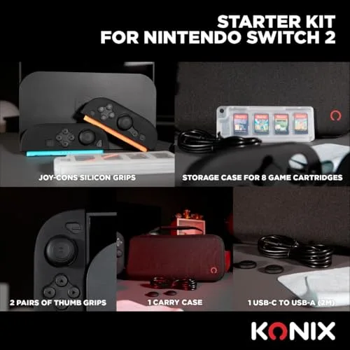 Pack d’accessoires gaming - KONIX - Nintendo Switch 2 - Housse - 4 appuie-pouces - Verre trempé - Boîtier 9 jeux - vue 4