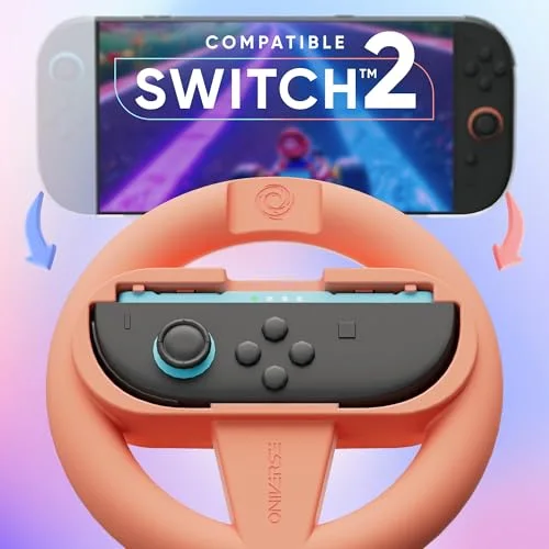 Pack de 2 Volants de Course pour Nintendo Switch 2 - Oniverse - Accessoires pour Mario Kart Supports Volant Orange et - vue 2
