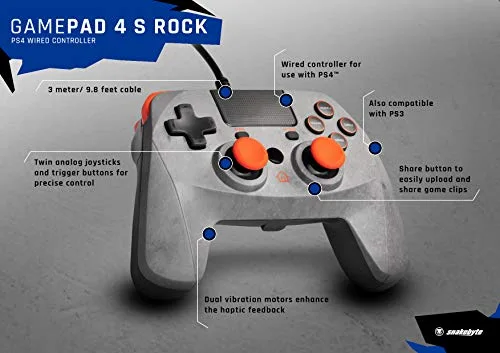 Snakebyte Rock Gamepad Orange/Gris PS4 - vue 2