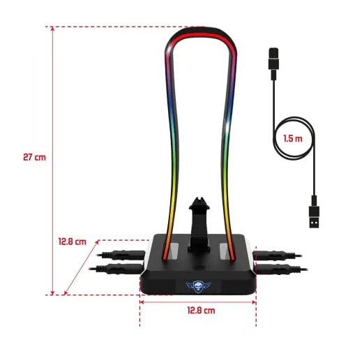 Support Casque Gaming - SPIRIT OF GAMER - SENTINEL - 11 Effets Lumineux - Hub USB - Compatible PC/PS4/Xbox - vue 7