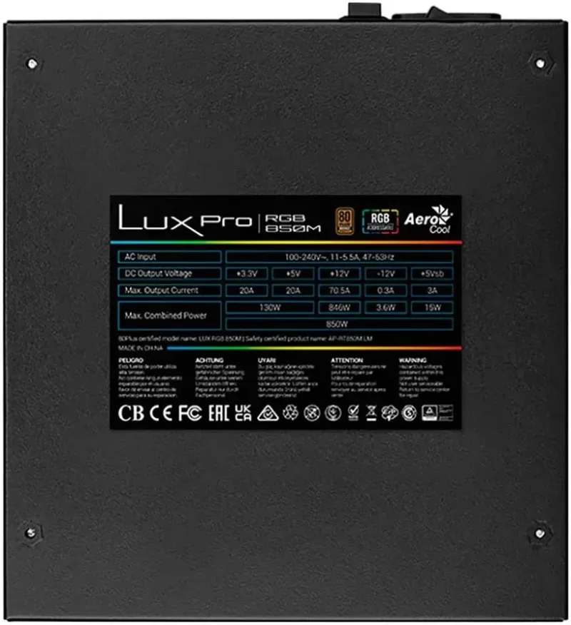 Aerocool LUXPRORGB850M Alimentation RVB semi-modulaire 850W 80plus Bronze +88% ATX 3.0 Pcie 5.0 - image 5