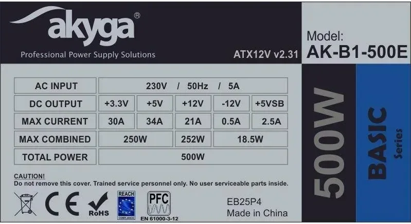 Alimentation Akyga 500W ATX Certifiée CE Modèle AK-B1-500E Ventilateur 12 cm - image 4