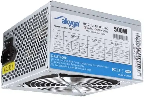 Alimentation Akyga 500W ATX Certifiée CE AK-B1-500 Refroidissement actif - alimentation vue principale