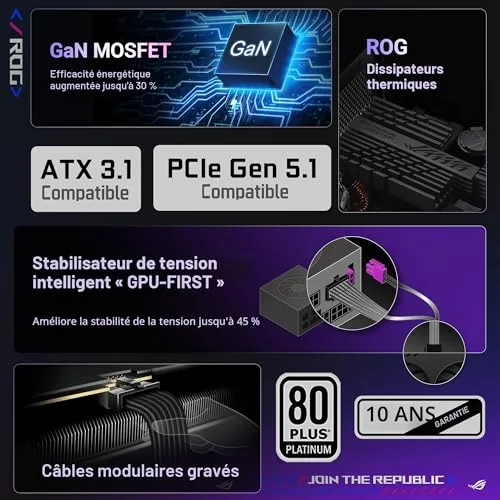 ASUS ROG Strix 1000W 80+ Platinum modulaire blanc - vue 2