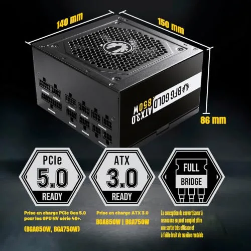 BITFENIX BFG GOLD 850W (80+ Gold) ATX 3.0 - Alimentation PC - 850W - vue 3