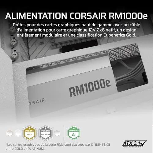 Corsair RM1000e 1000W modulaire blanc - vue 2