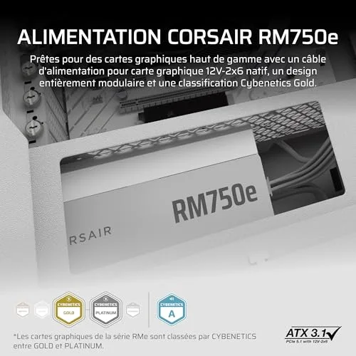 Corsair RM750e 750W modulaire blanc - vue 2