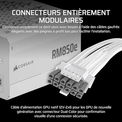 Corsair RM850e 850W modulaire blanc - vue 4