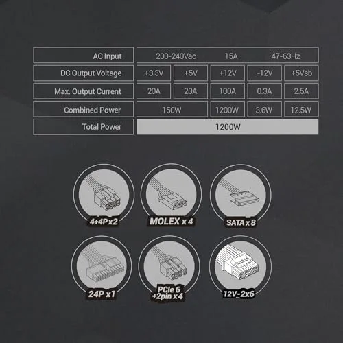 Mars Gaming MPB1200psi 1200W 80+ Gold noire - vue 6