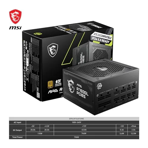 MSI MAG A750GL PCIE5 750W 80+ Gold modulaire noir - vue 7