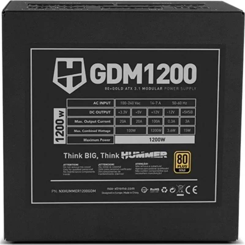 Alimentation Nox 1200W 80+ Gold Hummer GDM Modulaire ATX 3.1 Silencieuse - image 4
