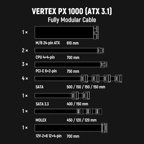 Seasonic VERTEX PX-1000 1000W 80+ Platinum modulaire - vue 3