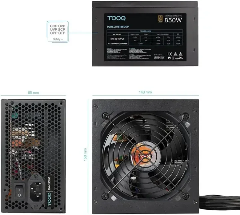 Fuente de Alimentación TooQ TQHELIOS-850SP 850W 80 PLUS Bronze ventilateur 120 mm - image 5