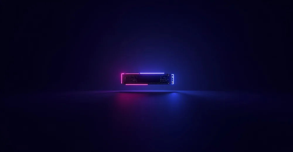 SSD NVMe flottant dans une ambiance sombre bleu violet - penurie NAND 2026 - LaBonneConfig.fr