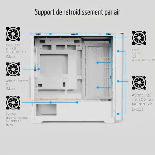 Boîtier Mini Tour - AEROCOOL - D302A - Support Radiateur 360 mm - 11 Emplacements Ventilateur - GPU 410 mm - vue 6