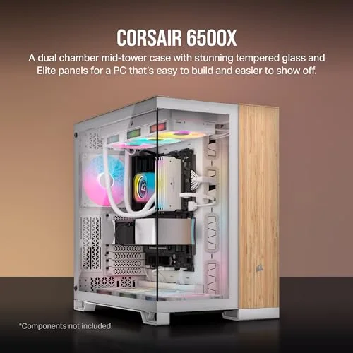 Boitier Moyen Tour E-ATX - Corsair 6500X - Blanc et marron - Refroidissement liquide - Panneaux vitrés - USB 3.0 - vue 2